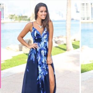 Elegant Blue Floral Maxi Dress